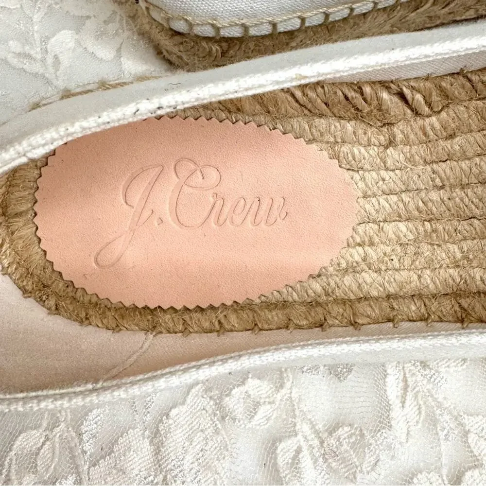J. CREW White Black Leather Espadrilles Cap Toe Canvas Shoes Flats Resort 10.5